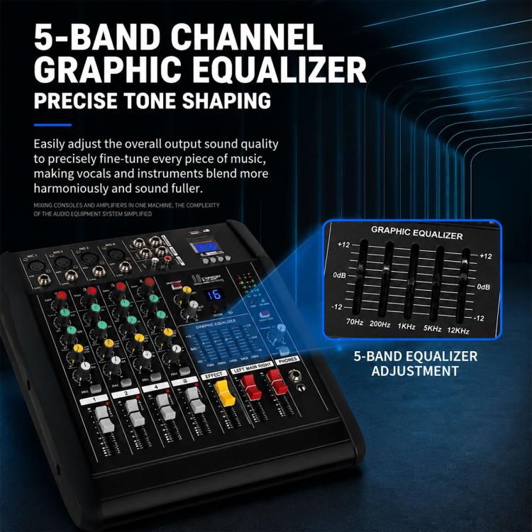 Mixer professionale Bluetooth multifunzione a 12 canali modello 1202D con amplificatore integrato., EU Plug, UK Plug, US Plug