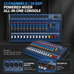 Mixer professionale Bluetooth multifunzione a 12 canali modello 1202D con amplificatore integrato., EU Plug, UK Plug, US Plug