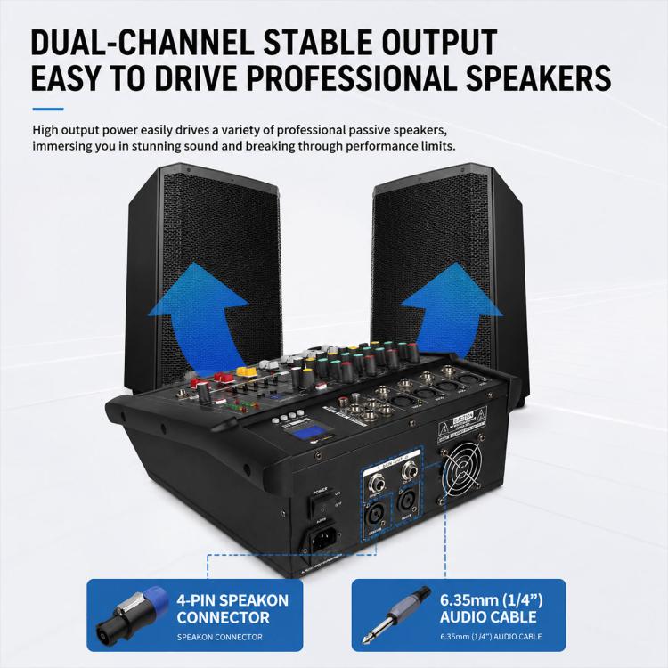 Mixer professionale Bluetooth multifunzione a 12 canali modello 1202D con amplificatore integrato., EU Plug, UK Plug, US Plug