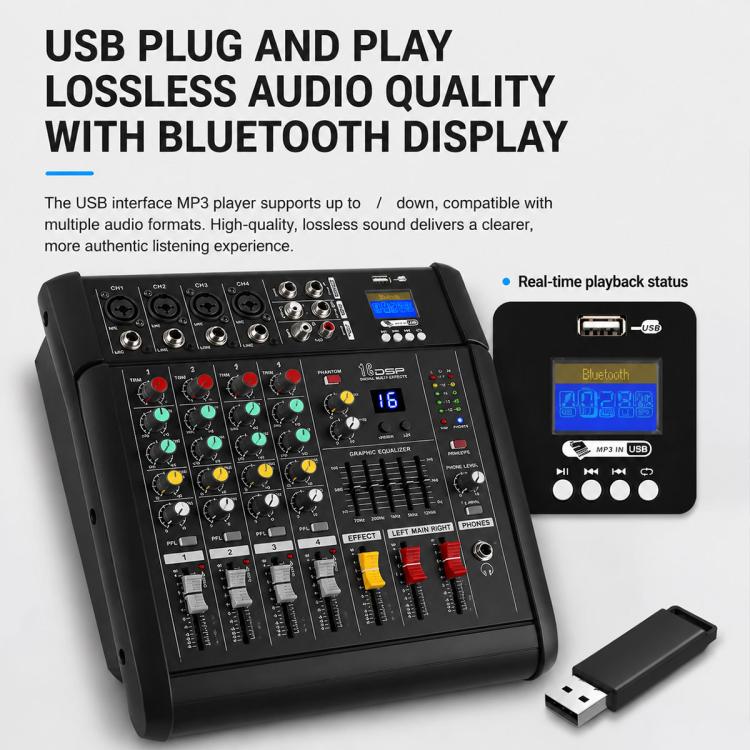 Mixer professionale Bluetooth multifunzione a 12 canali modello 1202D con amplificatore integrato., EU Plug, UK Plug, US Plug