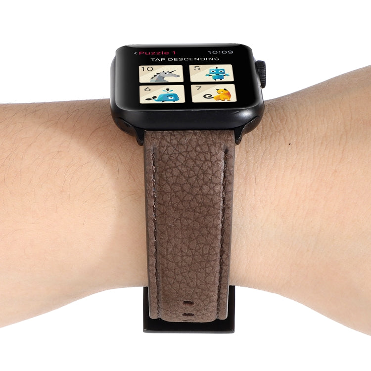 Cinturino in vera pelle con trama litchi per Apple Watch Series 6 e SE e 5 e 4 44 mm / 3 e 2 e 1 42 mm, For Apple Watch Series 7 45mm / 6 & SE & 5 & 4 44mm / 3 & 2 & 1 42mm