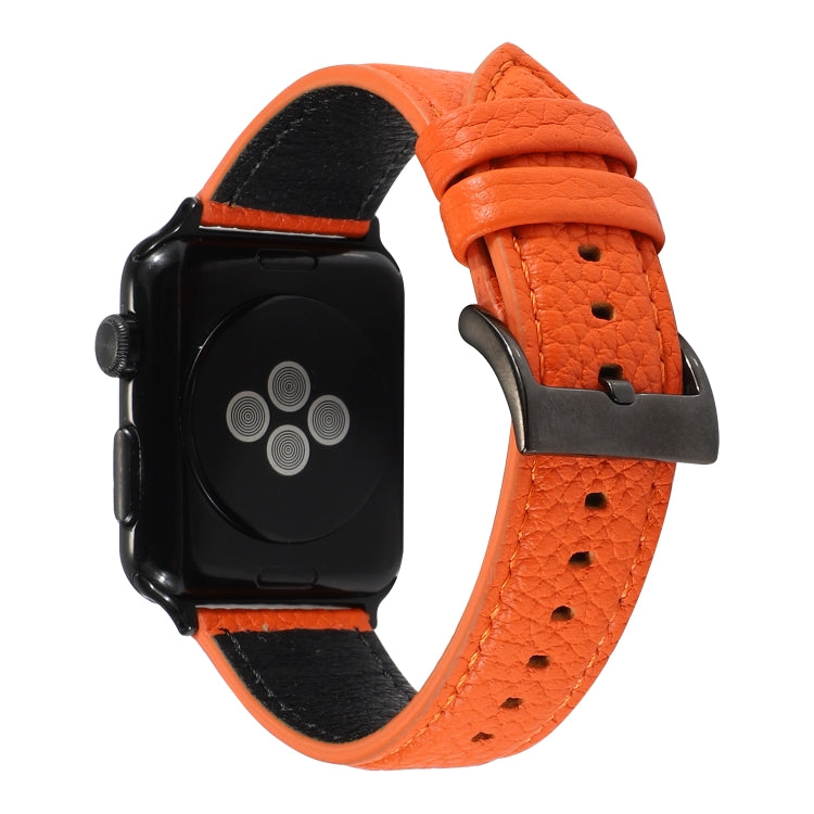 Cinturino in vera pelle con trama litchi per Apple Watch Series 6 e SE e 5 e 4 44 mm / 3 e 2 e 1 42 mm, For Apple Watch Series 7 45mm / 6 & SE & 5 & 4 44mm / 3 & 2 & 1 42mm