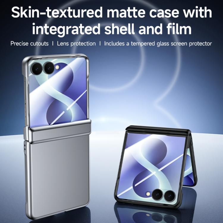 Custodia per telefono con cerniera integrata in policarbonato satinato effetto pelle, rivestimento spray, cerniera in PC., For Galaxy Z Flip8 5G