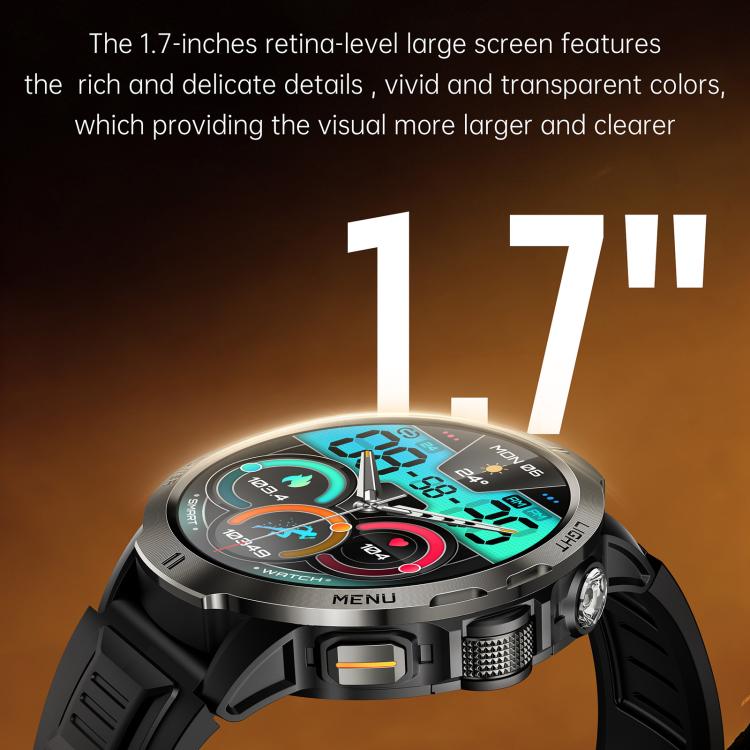 Smartwatch KT92 con display TFT da 1,7 pollici, impermeabilità fino a 3 ATM, controllo tramite rotella e batteria da 1000 mAh.