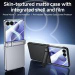Custodia per telefono con cerniera in policarbonato satinato effetto pelle, con pellicola integrata, supporto in cerniera., For Galaxy Z Flip8 5G