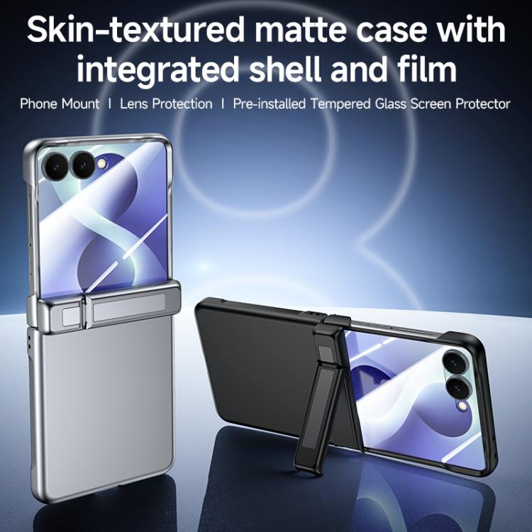 Custodia per telefono con cerniera in policarbonato satinato effetto pelle, con pellicola integrata, supporto in cerniera., For Galaxy Z Flip8 5G