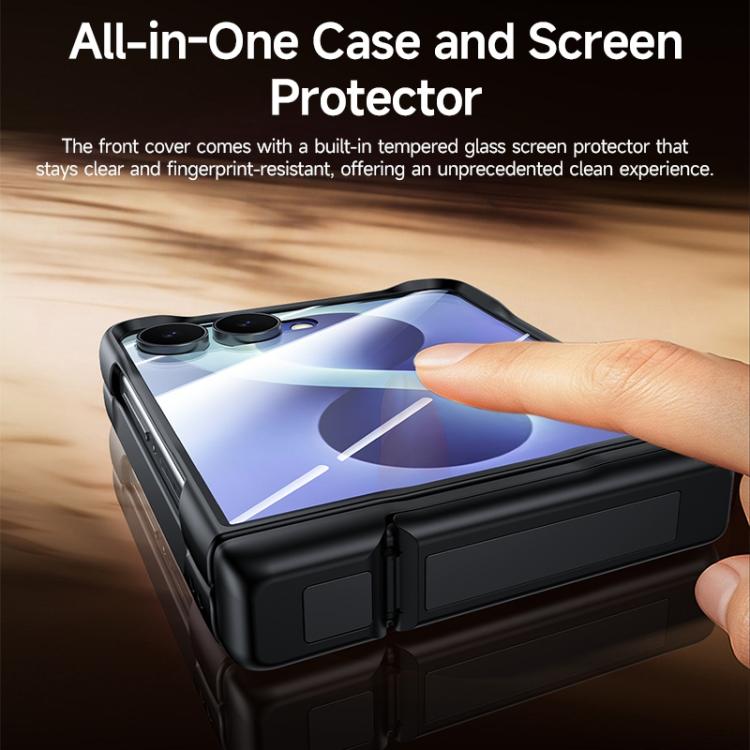 Custodia per telefono con cerniera in policarbonato satinato effetto pelle, con pellicola integrata, supporto in cerniera., For Galaxy Z Flip8 5G