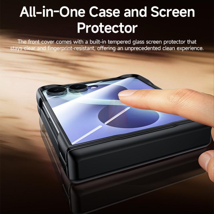 Custodia per telefono in PC con rivestimento spray satinato effetto pelle, supporto magnetico a 360°, cerniera e pellicola integrata., For Galaxy Z Flip8 5G
