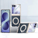 Custodia per telefono con cerniera a molla, in ecopelle vegana, supporto magnetico a 360° e pellicola integrata., For Galaxy Z Flip8 5G