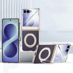 Custodia per telefono con cerniera a molla, in ecopelle vegana, supporto magnetico a 360° e pellicola integrata., For Galaxy Z Flip8 5G