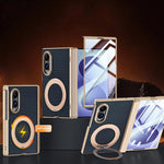 Custodia per telefono con cerniera a molla, in ecopelle vegana, supporto magnetico a 360° e pellicola integrata., For Galaxy Z Fold8 5G, For Galaxy Z Fold8 Ultra 5G