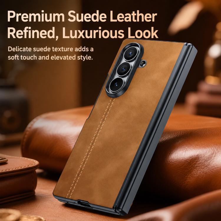 Custodia per telefono con cerniera magnetica e texture in pelle di pecora integrata, con cuciture a vista., For Galaxy Z Fold8 Ultra 5G, For Galaxy Z Flip8 5G