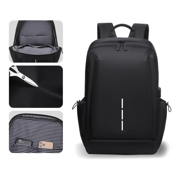 Zaino multifunzionale OUMANTU 2316 con logo a righe verticali, ideale per il lavoro e il tempo libero, perfetto per laptop.