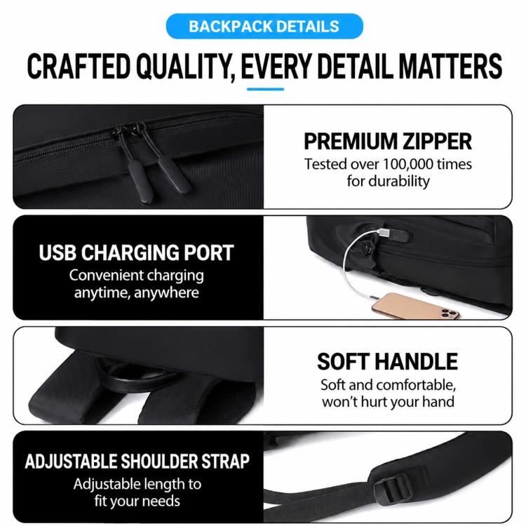 Zaino multifunzionale OUMANTU 2316 con logo a righe verticali, ideale per il lavoro e il tempo libero, perfetto per laptop.