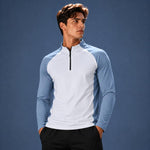 Abbigliamento da palestra da uomo ad asciugatura rapida con mezza cerniera, White + Light Blue Set, White + Light Blue Long Sleeve, Black + Light Blue Set, Black + Light Blue Long Sleeve