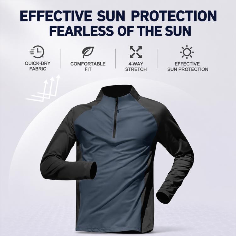 Abbigliamento da palestra da uomo ad asciugatura rapida con mezza cerniera, Black + Navy Blue Set, Black + Navy Blue Long Sleeve, Blue + White Long Sleeve