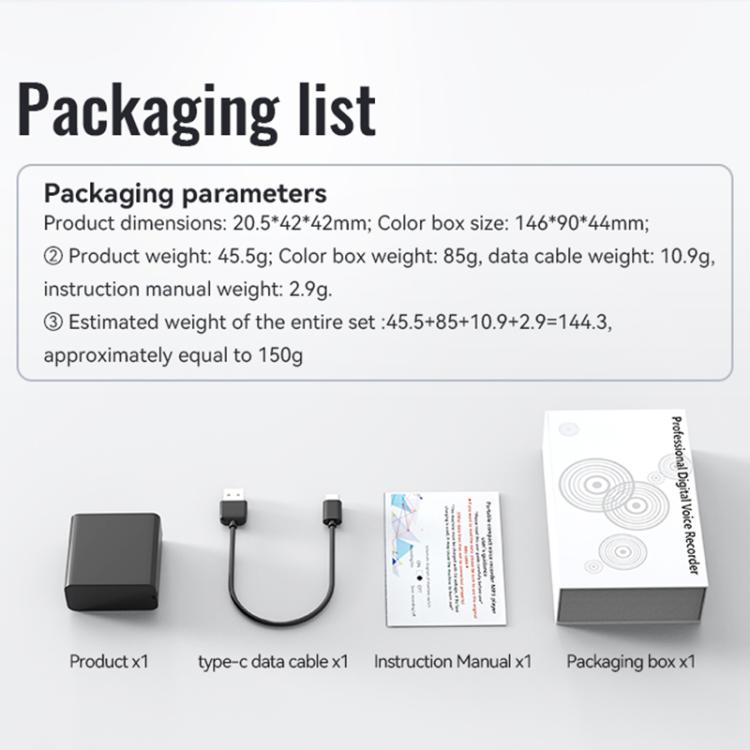 Registratore vocale intelligente magnetico Q65A con lunga durata della batteria in standby e supporto per l'app AIREC., 4GB, 8GB, 16GB, 32GB, 64GB, 128GB, 256GB