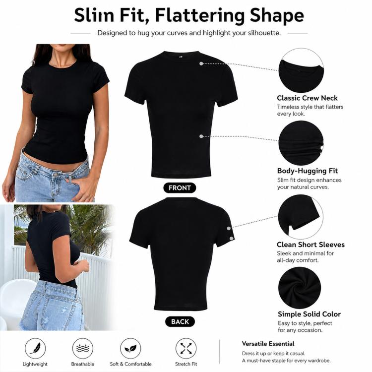 T-shirt slim fit Y2K Pure Color, L, XL
