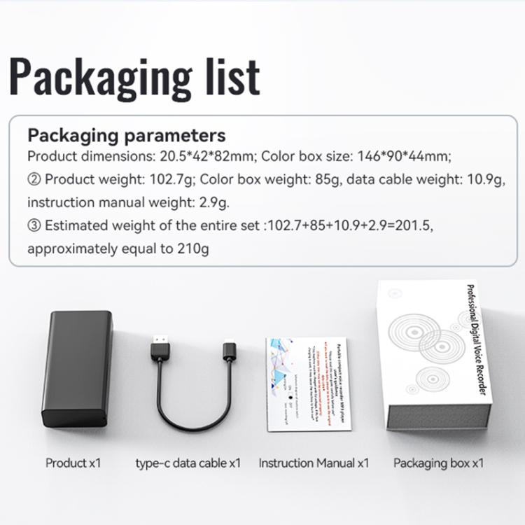 Registratore vocale intelligente magnetico Q65A+ con standby ultra-lungo e supporto per l'app AIREC., 4GB, 8GB, 16GB, 32GB, 64GB, 128GB, 256GB