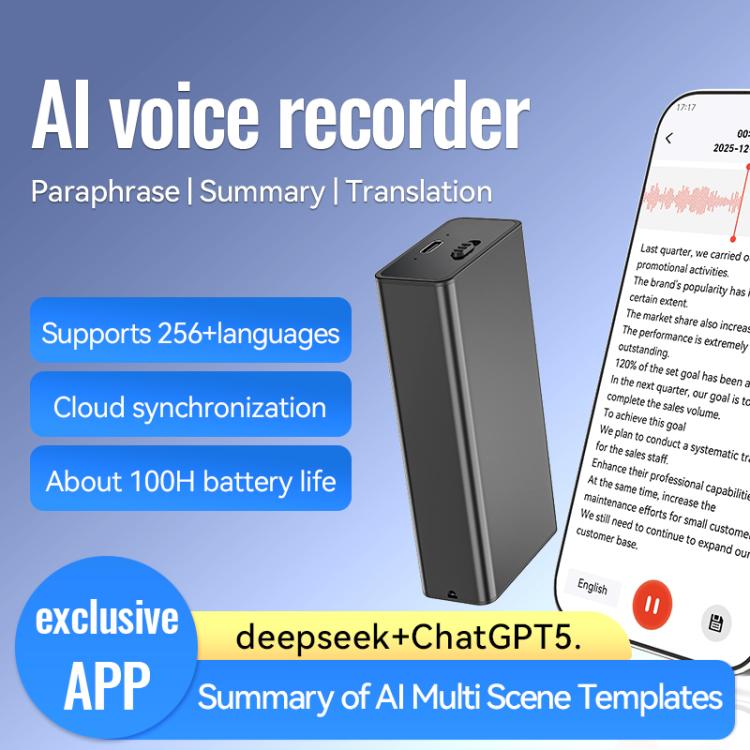 Registratore vocale intelligente magnetico Q65A+ con standby ultra-lungo e supporto per l'app AIREC., 4GB, 8GB, 16GB, 32GB, 64GB, 128GB, 256GB