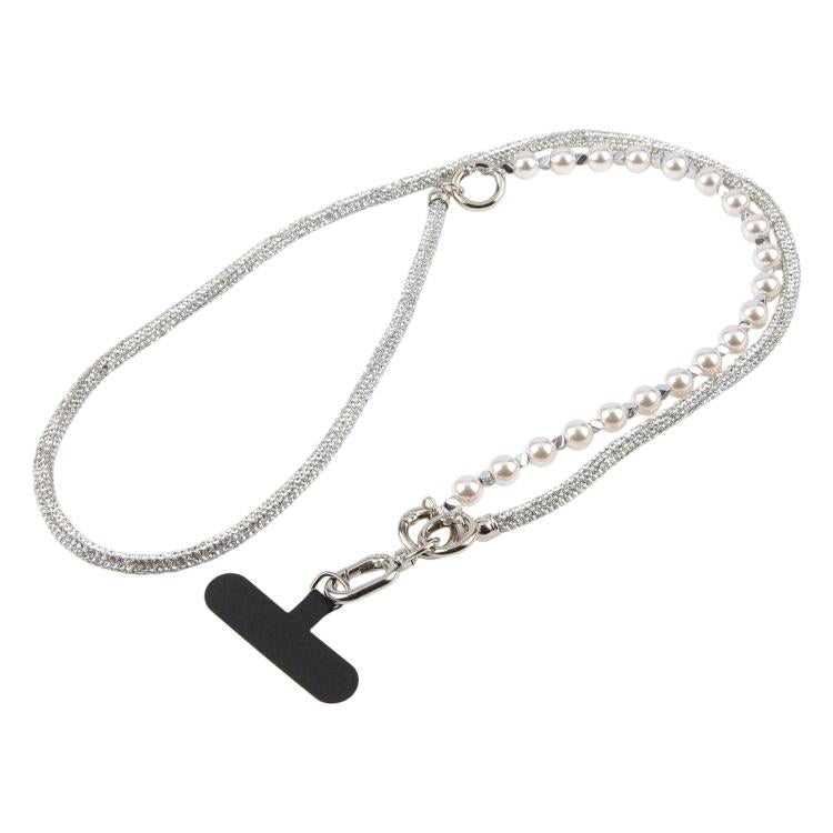 Cordino per cellulare scintillante con strass e perle, con perline di cristallo rimovibili.