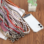 Cordino per cellulare scintillante con strass e perle, con perline di cristallo rimovibili.