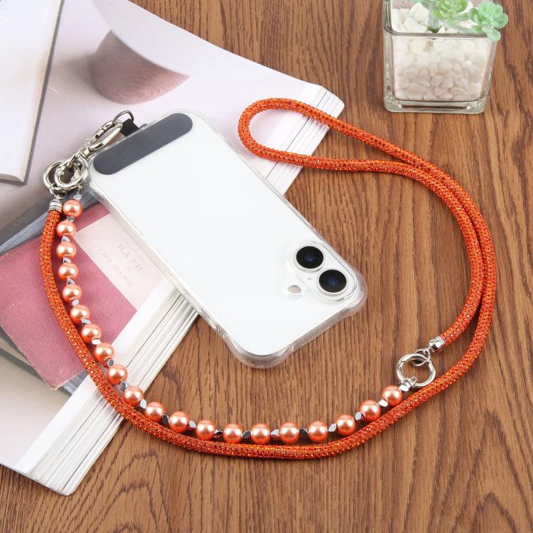Cordino per cellulare scintillante con strass e perle, con perline di cristallo rimovibili.