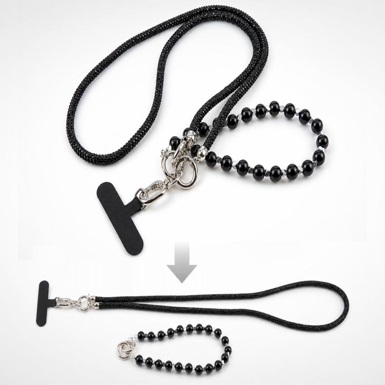 Cordino per cellulare scintillante con strass e perle, con perline di cristallo rimovibili.