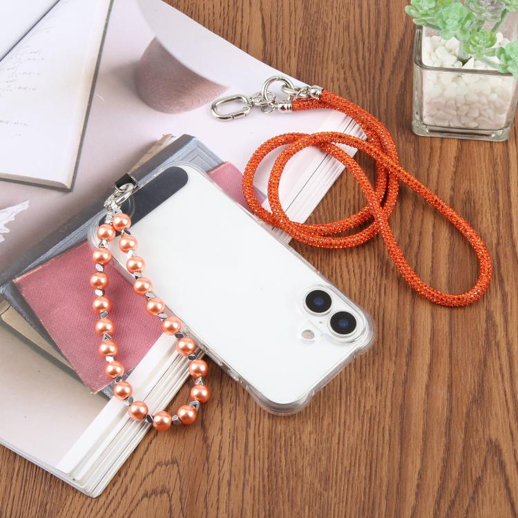 Cordino per cellulare scintillante con strass e perle, con perline di cristallo rimovibili.