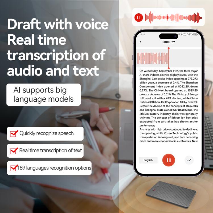 Formato A3, tastiera a due tasti con trama twill, ultra sottile, registratore vocale intelligente con intelligenza artificiale, supporto per AIREC-APP., 8GB, 16GB, 32GB, 64GB, 128GB, 256GB