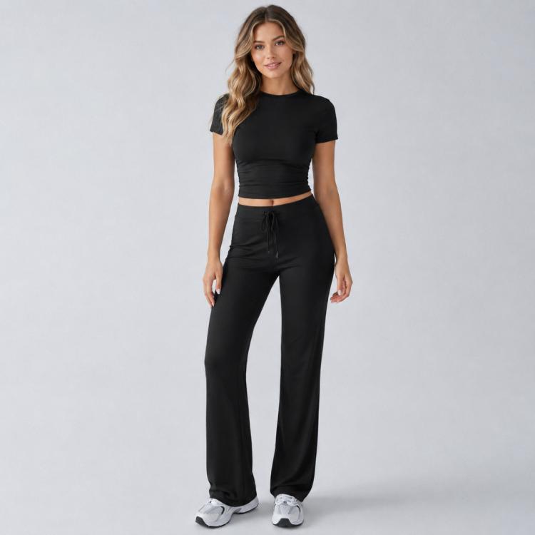 Completo da donna a maniche corte in tinta unita, stile urban casual, S