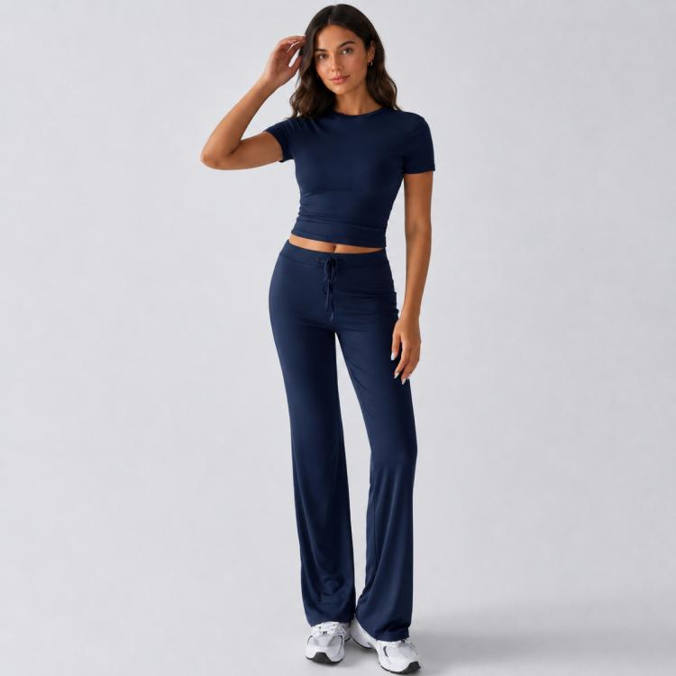 Completo da donna a maniche corte in tinta unita, stile urban casual, L