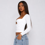 T-shirt a maniche lunghe sexy stile Y2K aderente in maglia, XXS