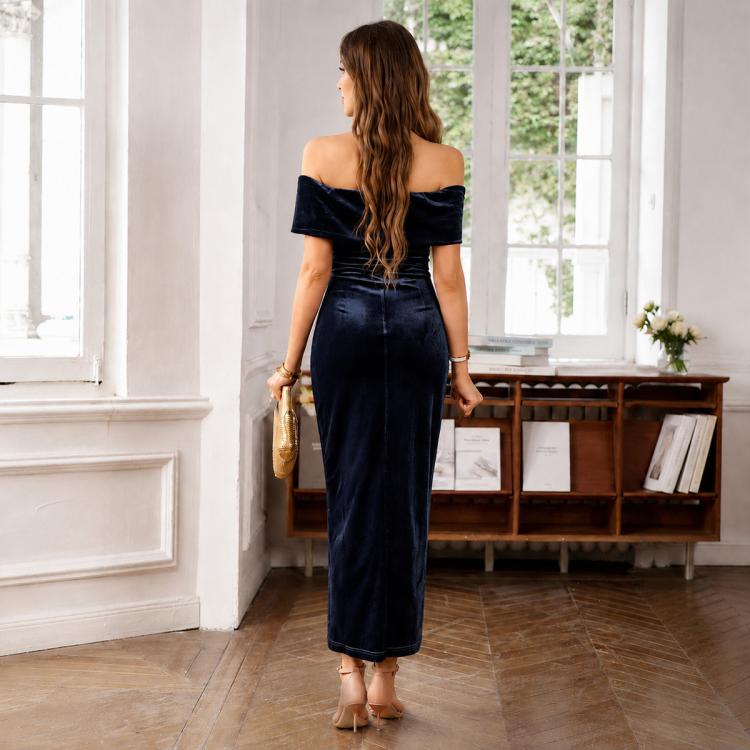 Abito da donna elegante, aderente, monospalla in velluto, M, L, XL