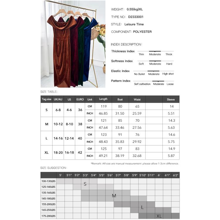 Abito da donna elegante, aderente, monospalla in velluto, M, L, XL