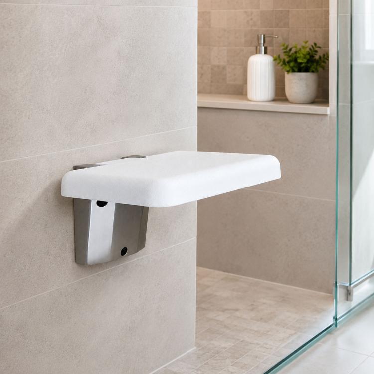 Sedie d'attesa pieghevoli a parete, sgabelli da bagno, sedie per WC, Square (White)