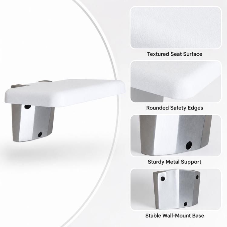 Sedie d'attesa pieghevoli a parete, sgabelli da bagno, sedie per WC, Square (White)