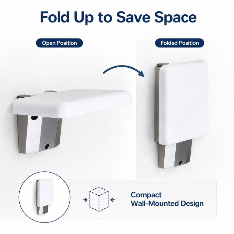 Sedie d'attesa pieghevoli a parete, sgabelli da bagno, sedie per WC, Square (White)