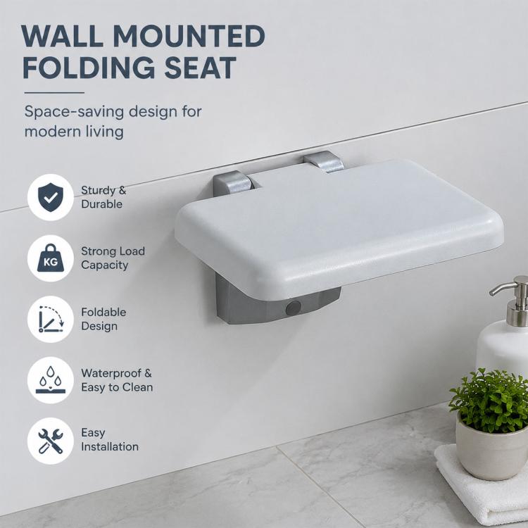 Sedie d'attesa pieghevoli a parete, sgabelli da bagno, sedie per WC, Square (White)