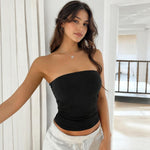 Top aderente in maglia, senza spalline e senza schienale, tinta unita, sexy e sexy., L