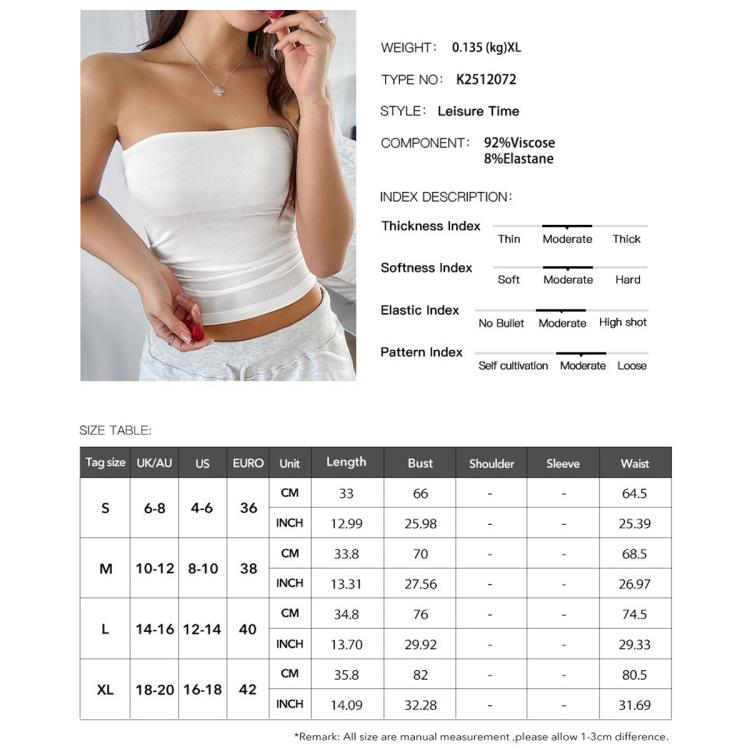 Top aderente in maglia, senza spalline e senza schienale, tinta unita, sexy e sexy., L