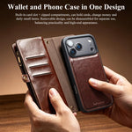 QIALINO 2 in 1 Borsa a mano in pelle staccabile e custodia per telefono, For iPhone 17 Pro Max