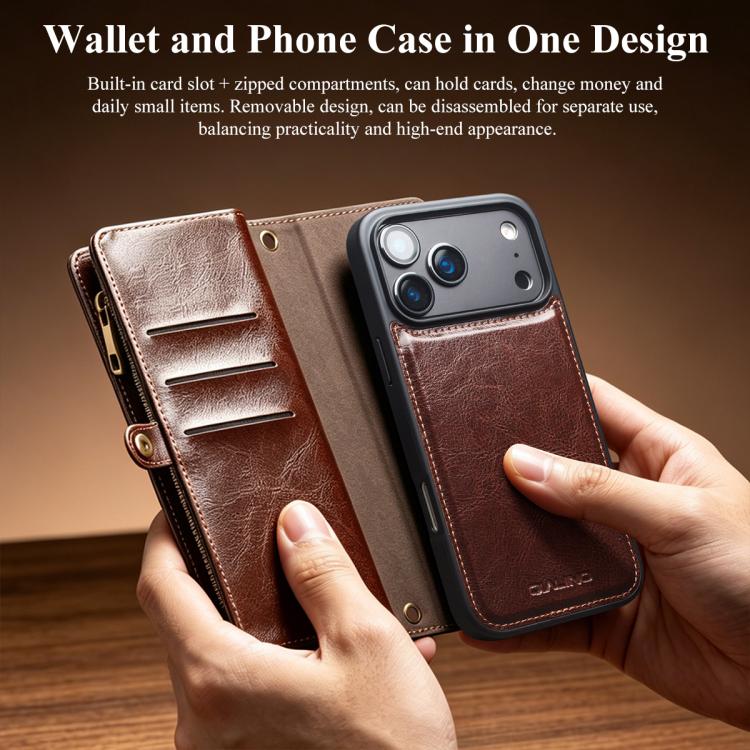QIALINO 2 in 1 Borsa a mano in pelle staccabile e custodia per telefono, For iPhone 17 Pro Max