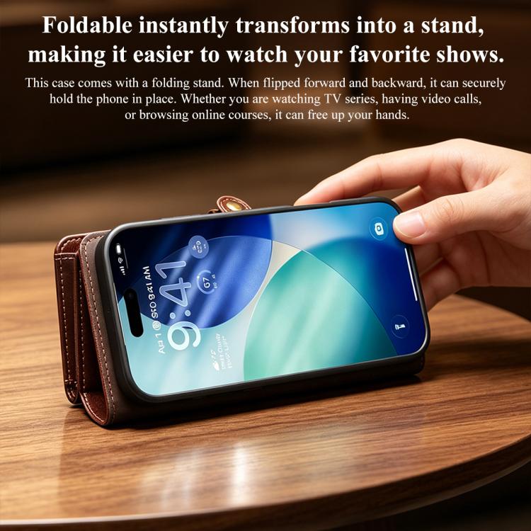 QIALINO 2 in 1 Borsa a mano in pelle staccabile e custodia per telefono, For iPhone 17 Pro Max