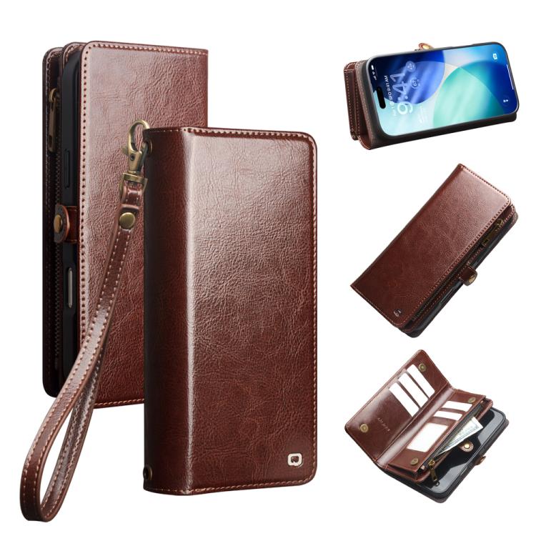 QIALINO 2 in 1 Borsa a mano in pelle staccabile e custodia per telefono, For iPhone 17 Pro Max