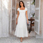 Abito francese elegante da donna a tinta unita con maniche a sbuffo, M, L, XL