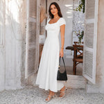 Abito francese elegante da donna a tinta unita con maniche a sbuffo, M, L, XL