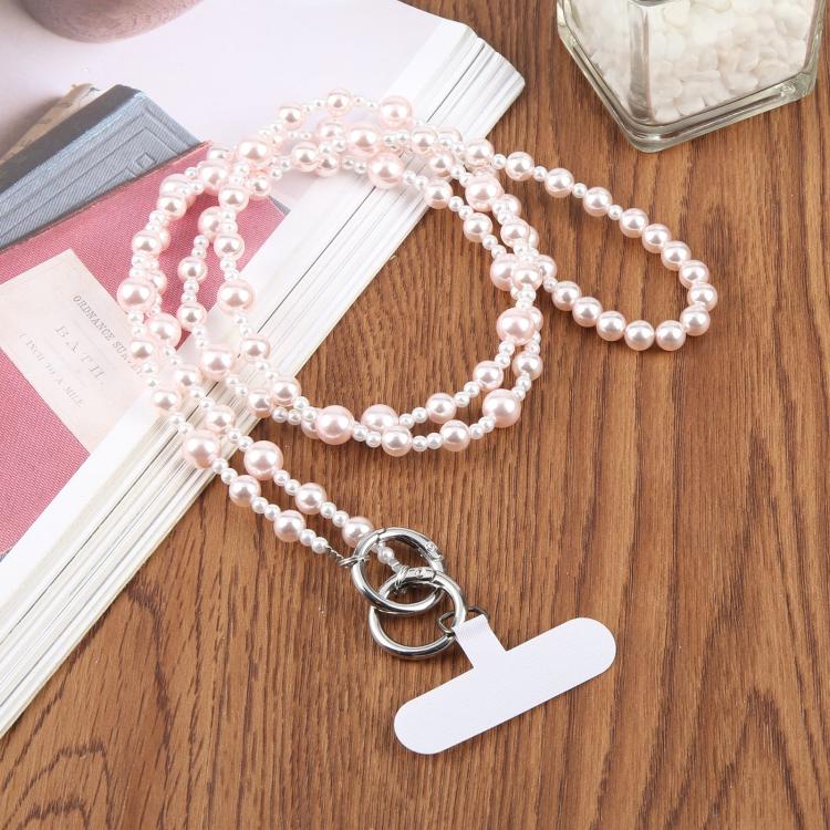 Catena per cellulare lucida con perle, cordino a tracolla con laccetto di sicurezza per donne e ragazze.