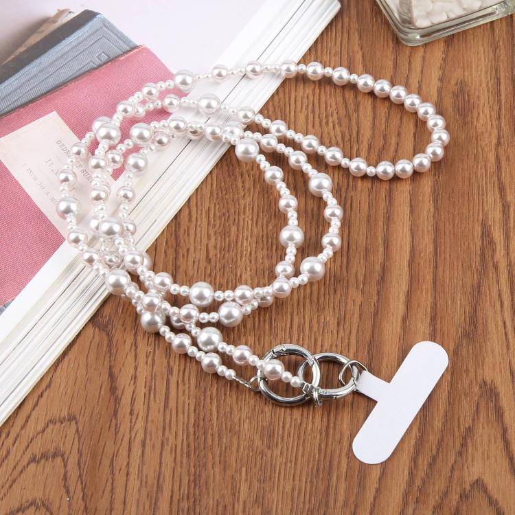 Catena per cellulare lucida con perle, cordino a tracolla con laccetto di sicurezza per donne e ragazze.