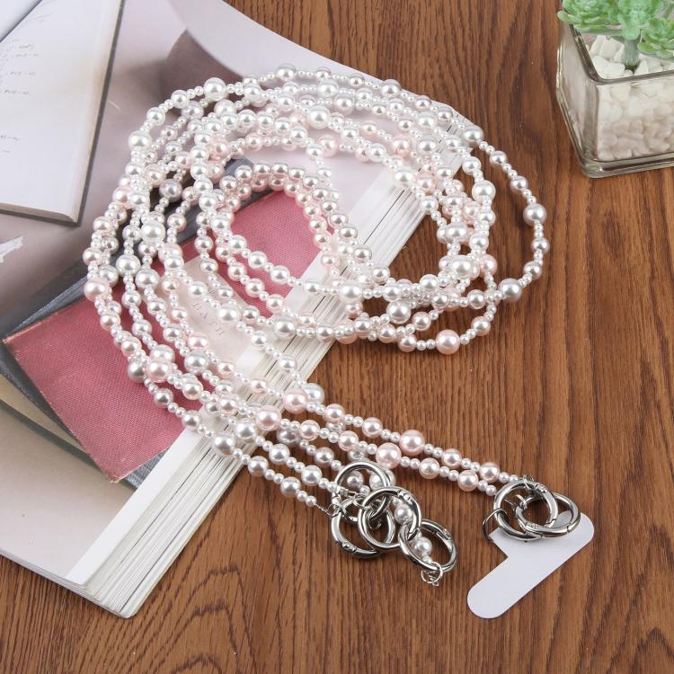 Catena per cellulare lucida con perle, cordino a tracolla con laccetto di sicurezza per donne e ragazze.